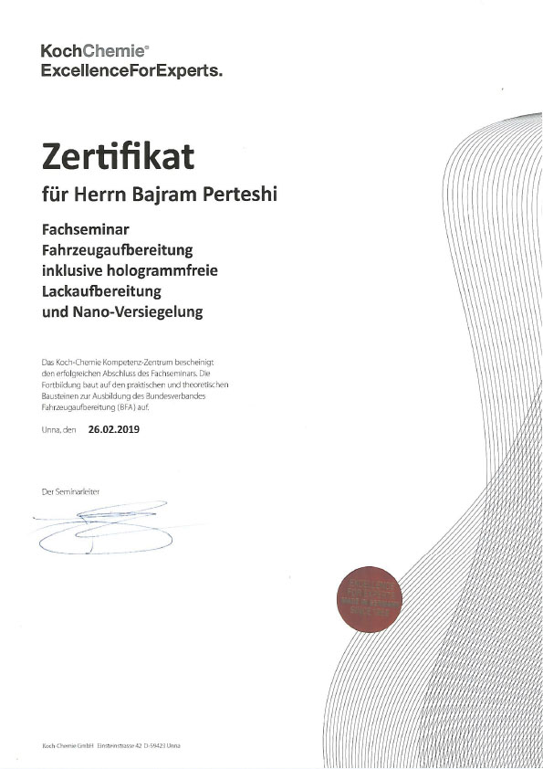 Zertifikat Koch Perteshi