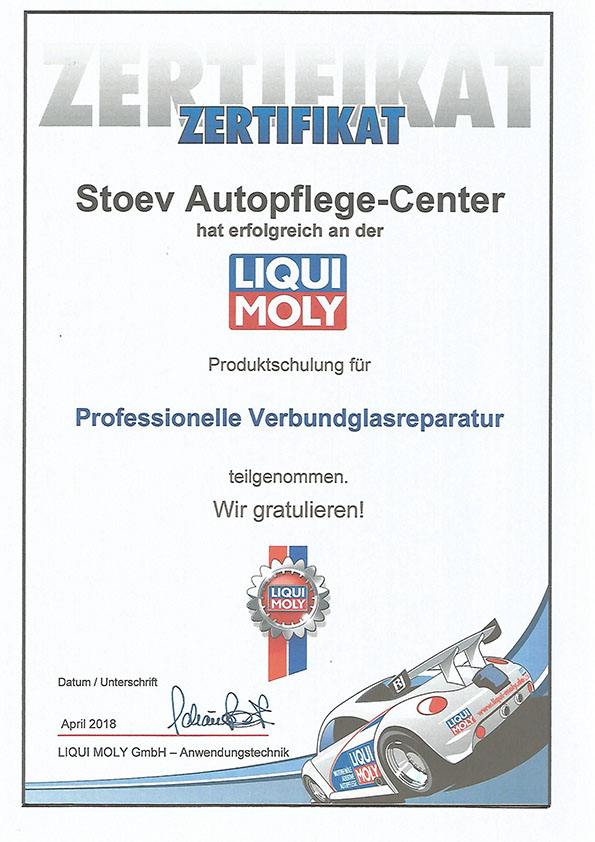 Zertifikat Liqui Moly Autoglas